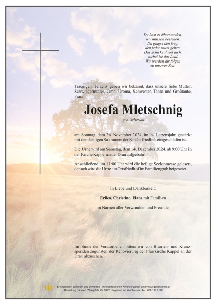 Parte Josefa Mletschnig geb. Scheriau