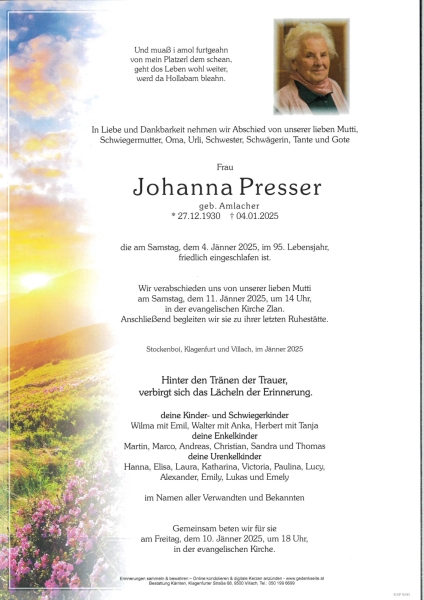 Parte Johanna Presser, geb. Amlacher