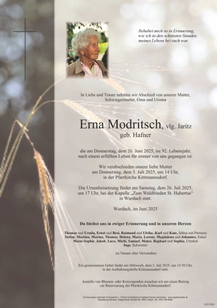 Parte von Erna Modritsch