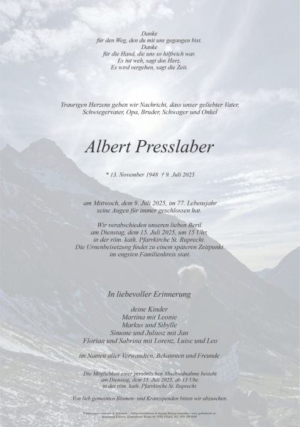 Parte von Albert Sylvester Presslaber
