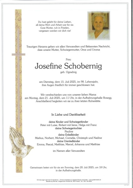 Parte von Josefine  Schobernig, geb. Ogradnig