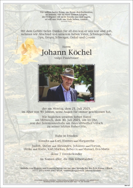Parte von Johann Köchel