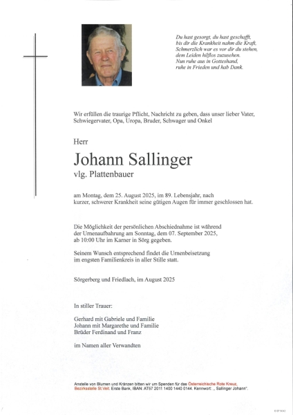 Parte von Johann Sallinger