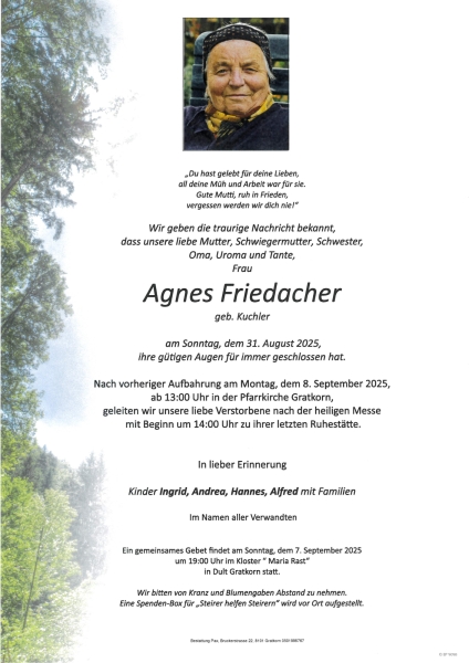 Parte von Agnes Friedacher