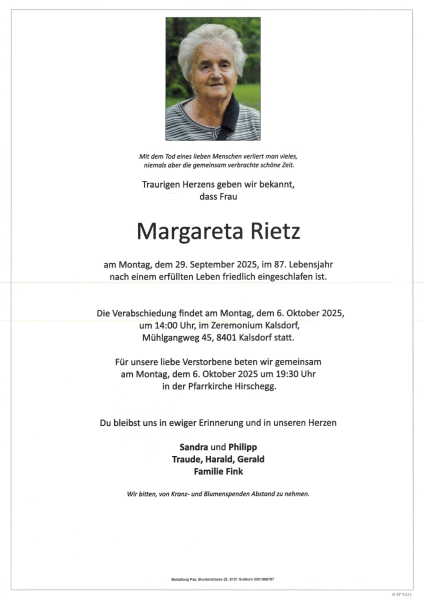 Parte von Margareta Rietz