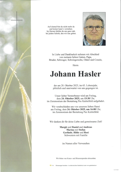 Parte von Johann Hasler