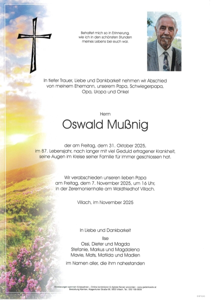 Parte von Oswald Karl Mußnig