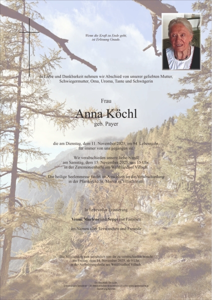 Parte von Anna Köchl geb. Payer