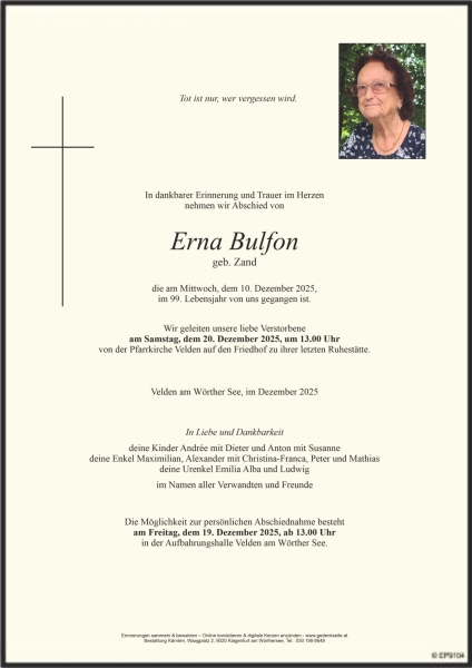 Parte von Erna Bulfon