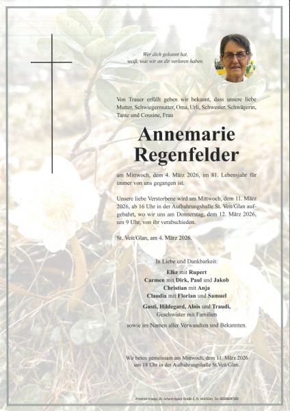 Parte von Annemarie Regenfelder