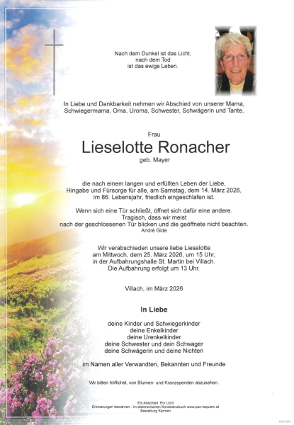Parte von Lieselotte Ronacher, geb. Mayer