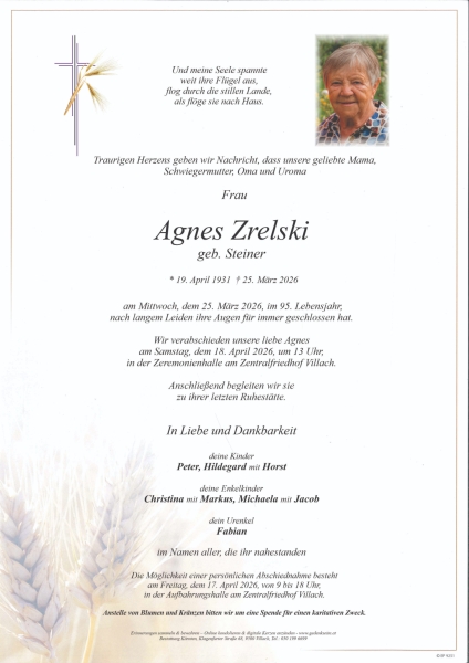 Parte von Agnes Zrelski