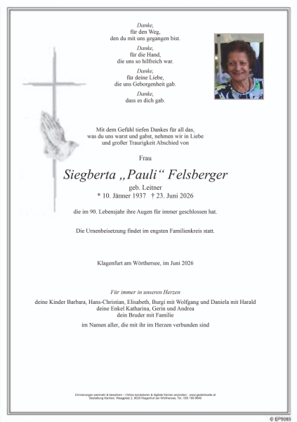 Parte von Siegberta  "Pauli" Felsberger