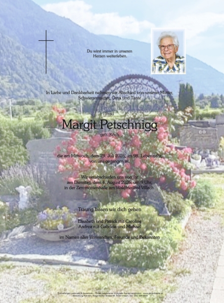 Parte von Margit Petschnigg, geb. Koch