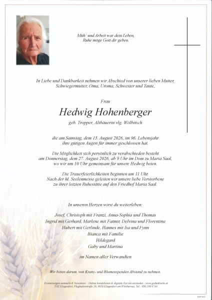 Parte von Hedwig Hohenberger