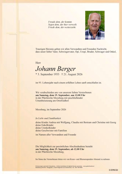 Parte von Johann Berger